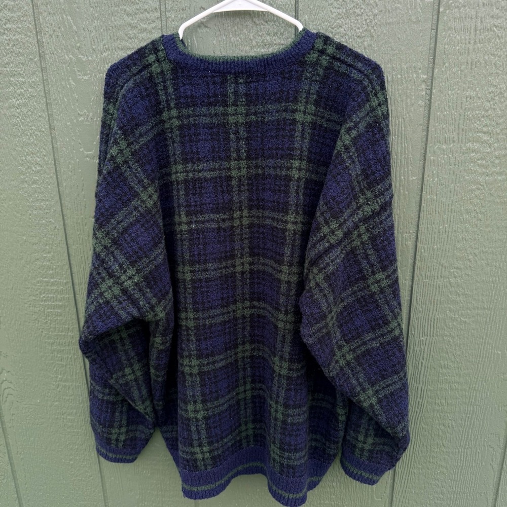 Cotton Traders Vtg Sweater Mens 3X Navy Green Tartan Plaid Wool Boucle Academia - Picture 4 of 8